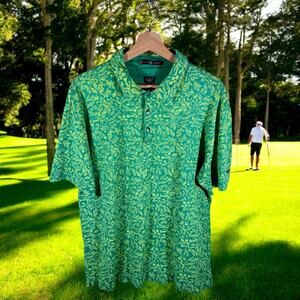 Nike Tiger Woods Men's Large Green Tropical Print 100% Cotton Polo Shirt 2005